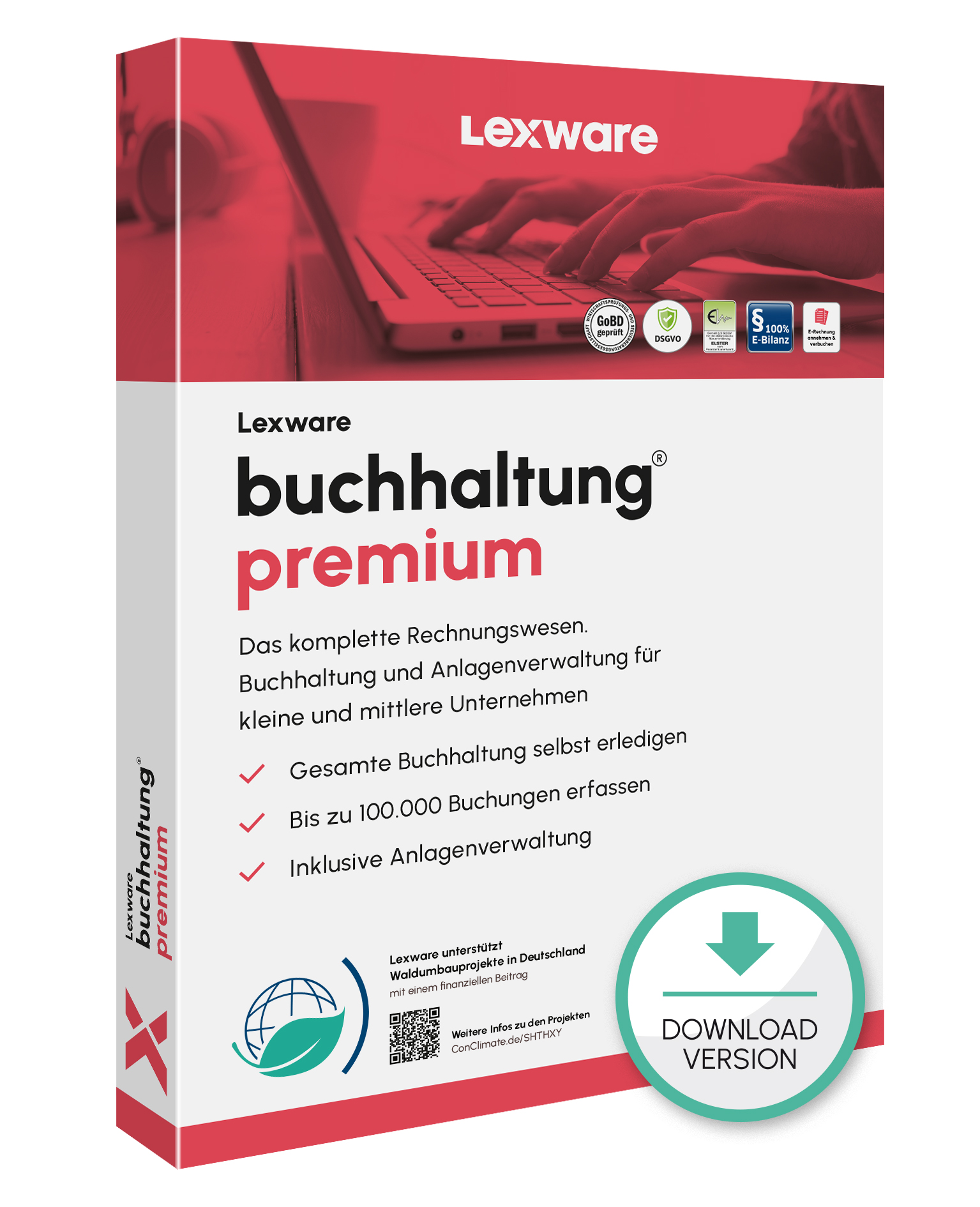 Produktbox von Lexware buchhaltung premium für Finanzbuchhaltung mit Download-Symbol