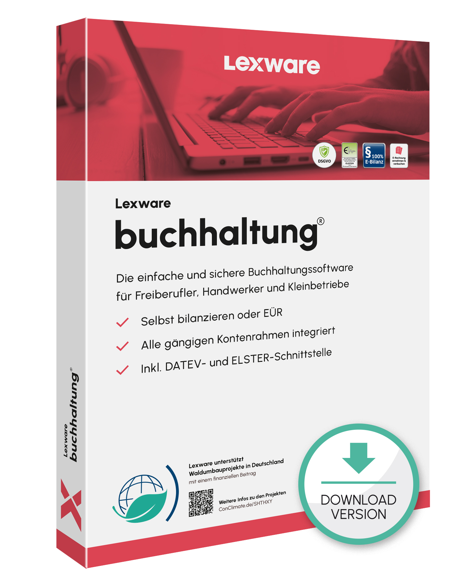 Produktbox von Lexware buchhaltung für Finanzbuchhaltung mit Download-Symbol