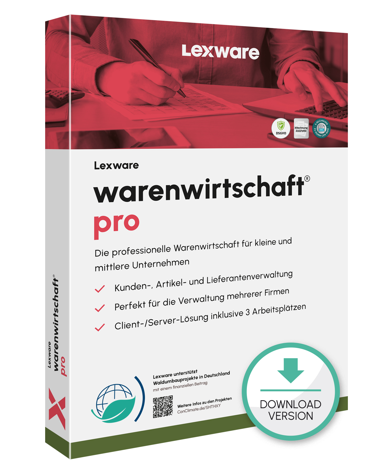 Produktbox von Lexware warenwirtschaft pro für Warenwirtschaft mit Download-Symbol