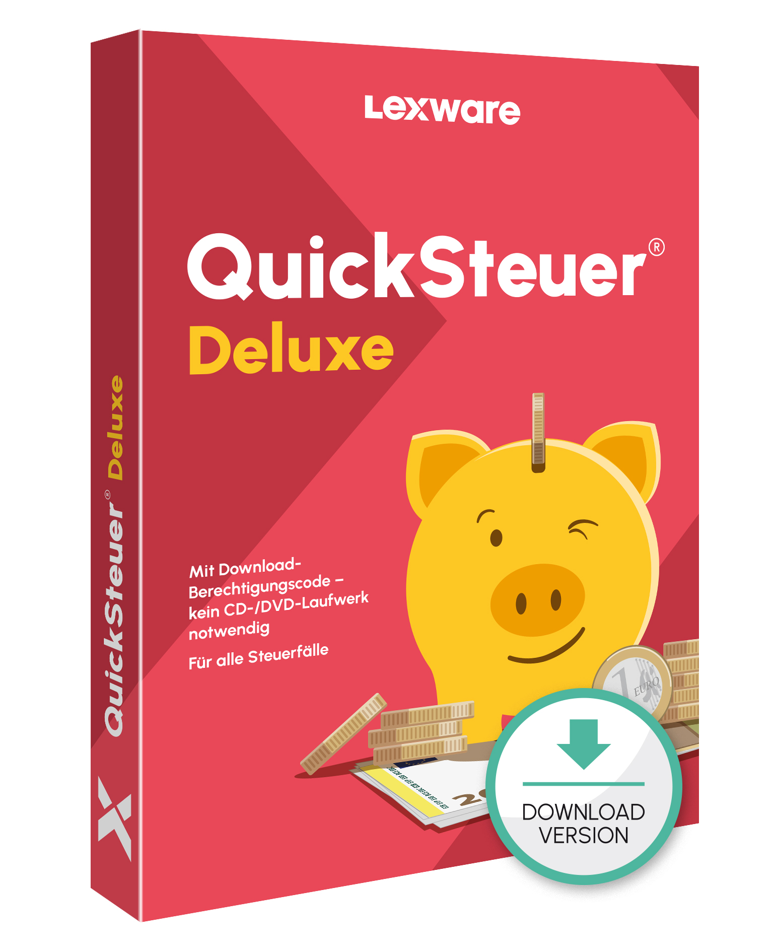 Produktbox von QuickSteuer Deluxe für Steuererklärung mit Download-Symbol
