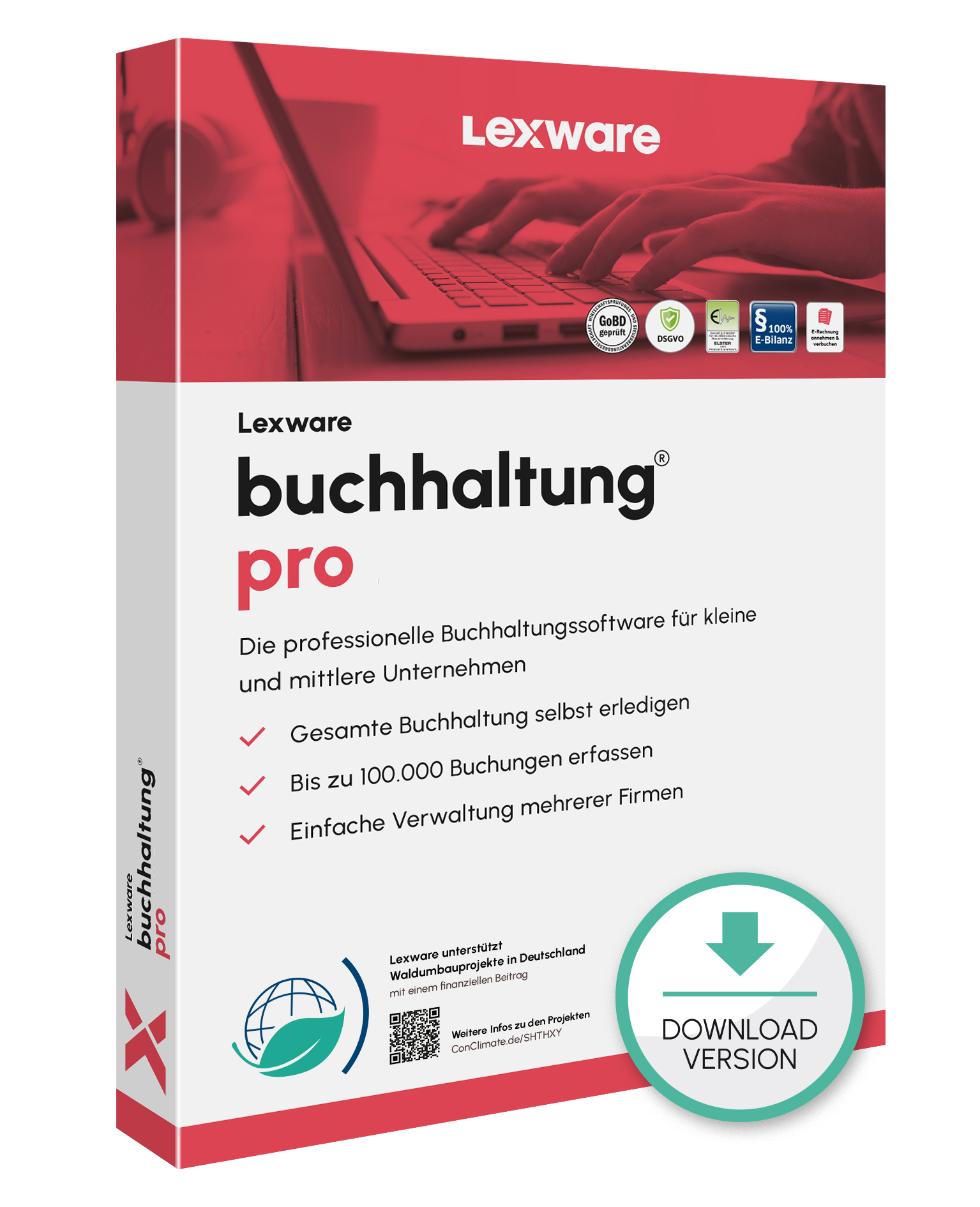 Produktbox von Lexware buchhaltung pro für Finanzbuchhaltung mit Download-Symbol