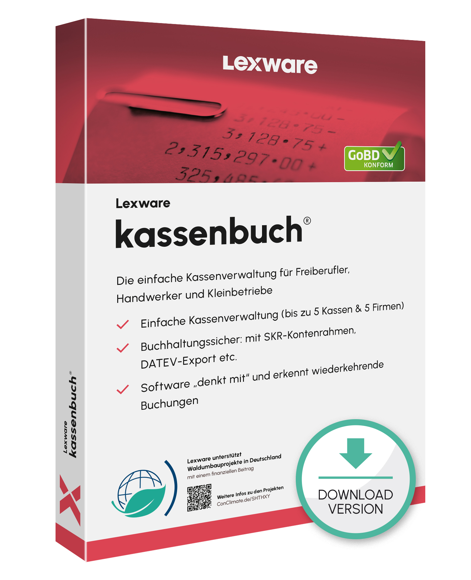 Produktbox von Lexware kassenbuch für Kassenführung mit Download-Symbol