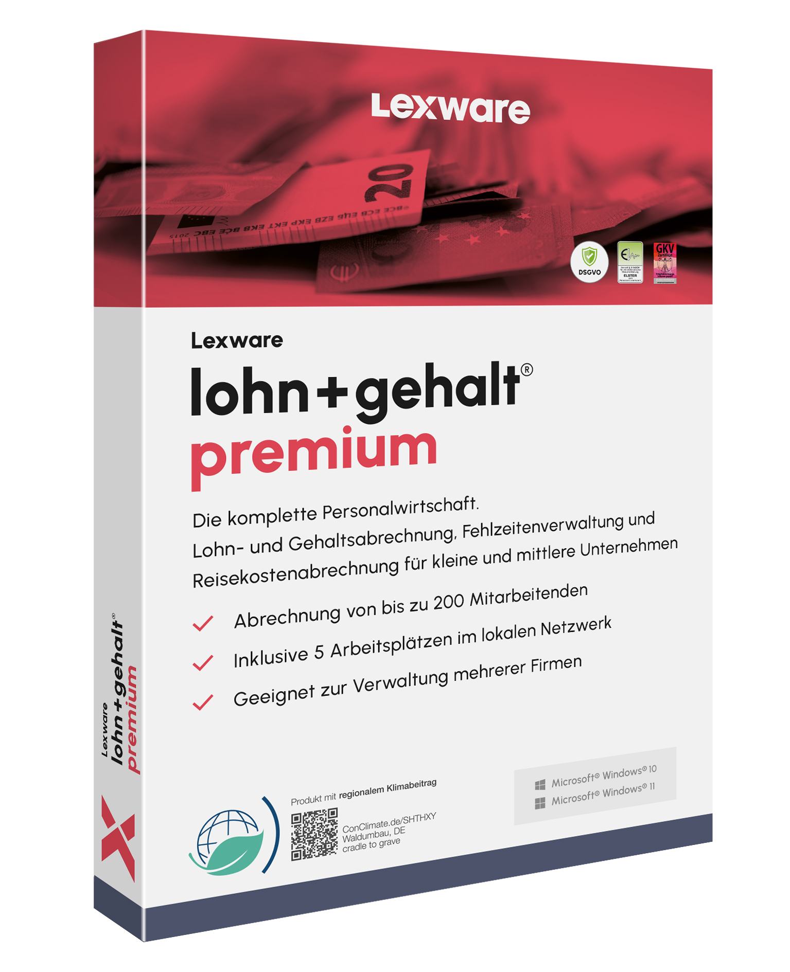 Produktbox von Lexware lohn+gehalt premium für Lohn- und Gehaltsabrechnung